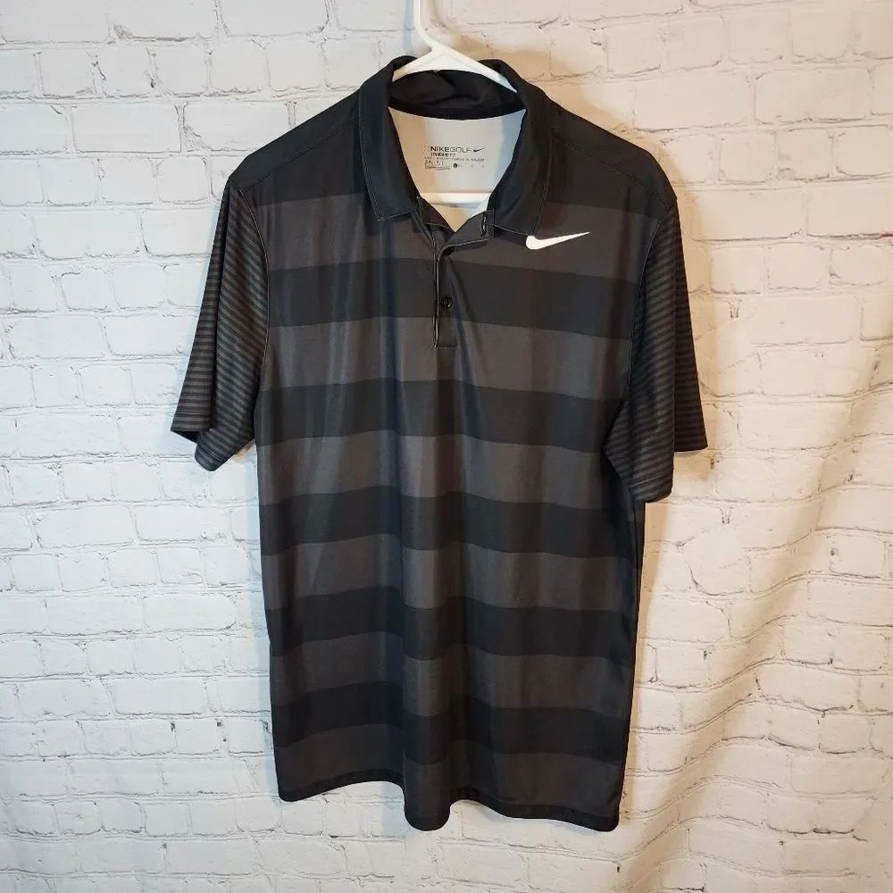 Nike Dri-Fit Men's Black Striped Polo Shirt, Size Large